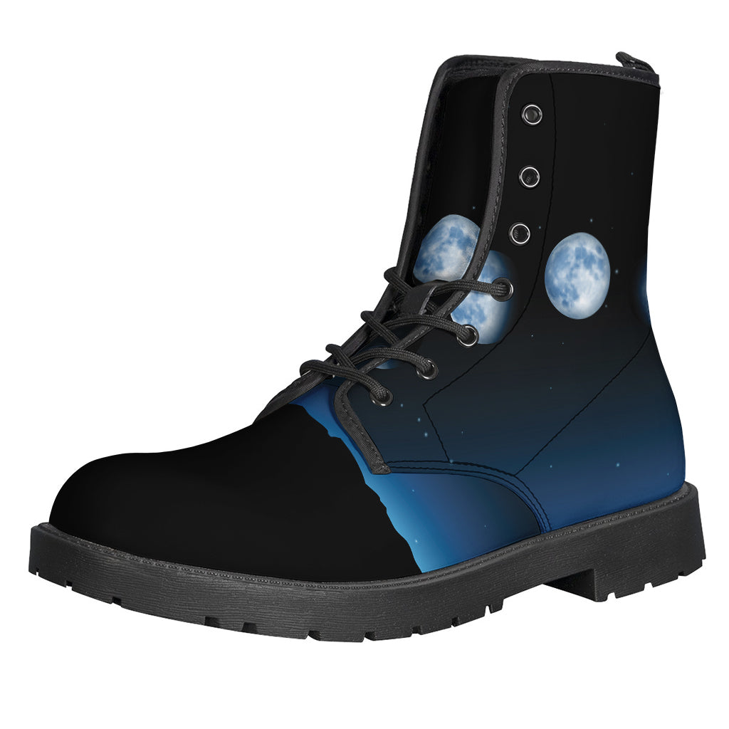 Night Sky and Moon Phase Leather Boots: Step Into the Hippie Lifestyle - 1