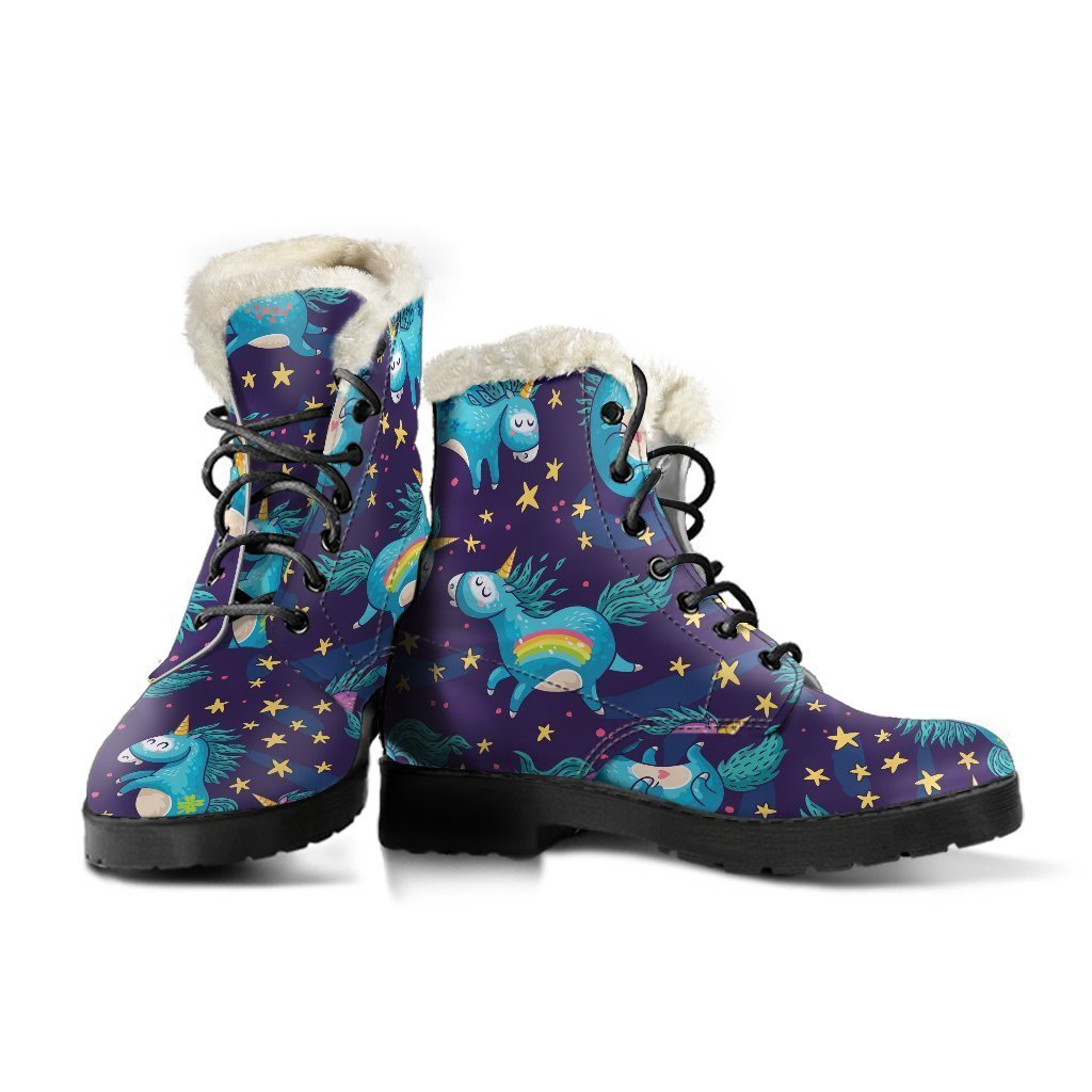 Night Star Unicorn Faux Fur Leather Boots: Embrace Your Inner Hippie Style - 3