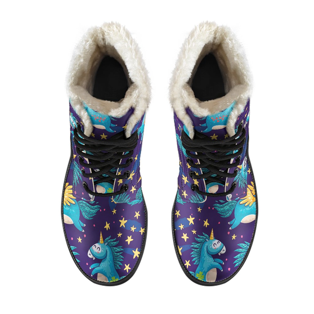 Night Star Unicorn Faux Fur Leather Boots: Embrace Your Inner Hippie Style - 4