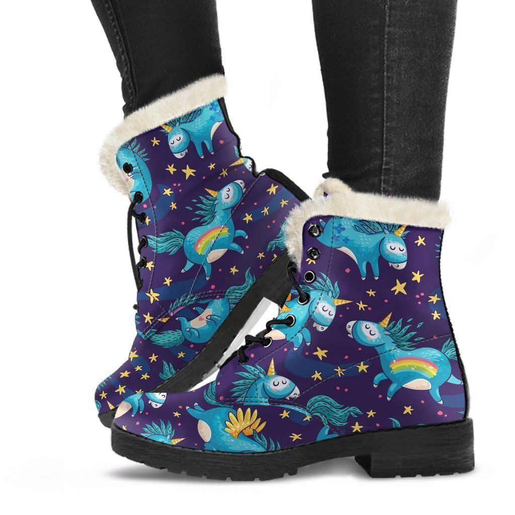 Night Star Unicorn Faux Fur Leather Boots: Embrace Your Inner Hippie Style - 1