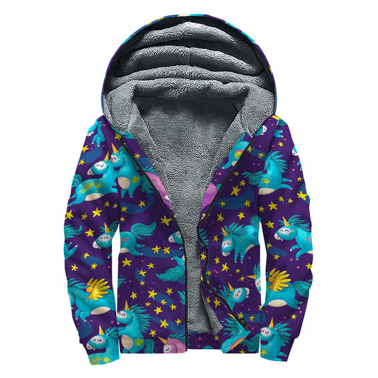 Night Star Unicorn Pattern Sherpa Lined Zip-Up: Embrace Your Inner Hippie Style - 1