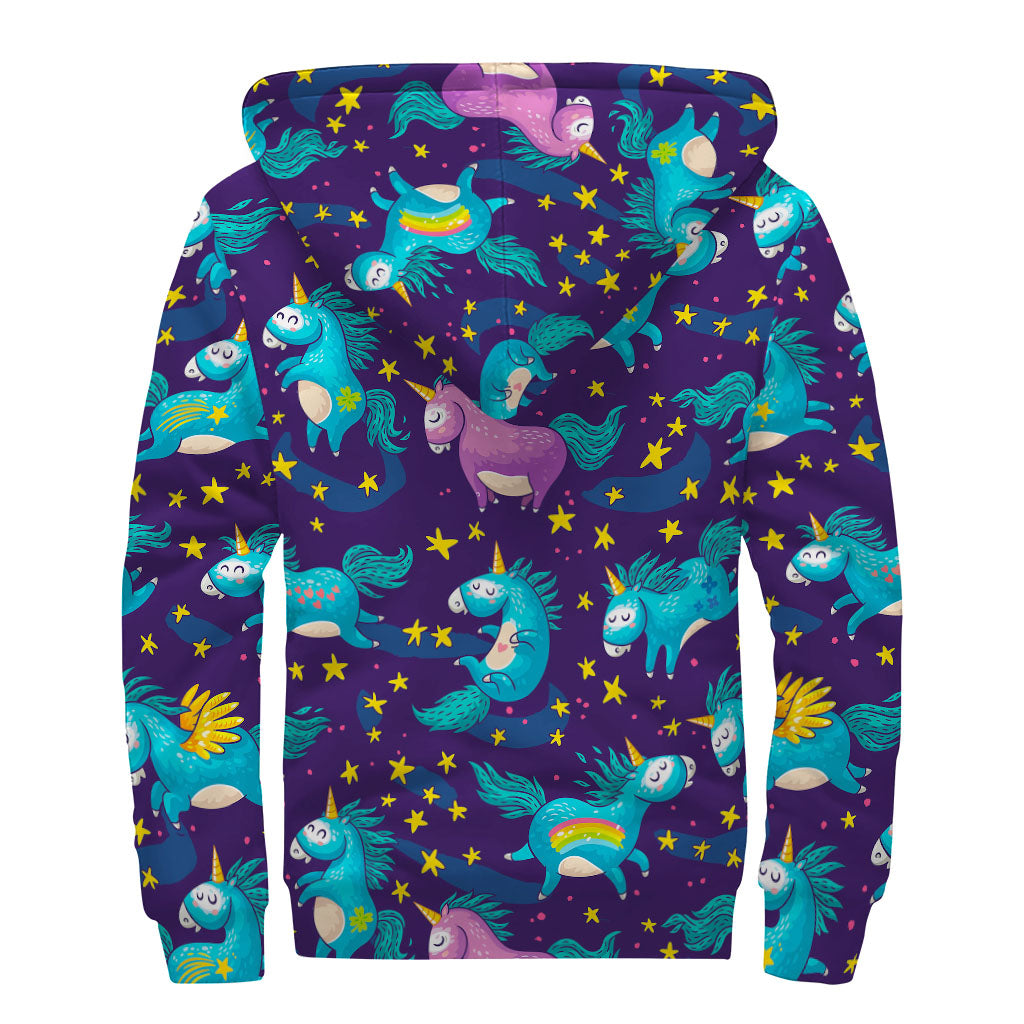 Night Star Unicorn Pattern Sherpa Lined Zip-Up: Embrace Your Inner Hippie Style - 2