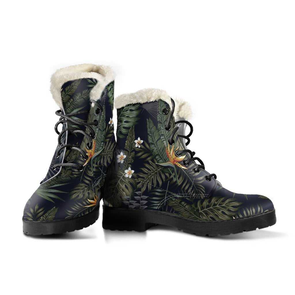 Night Tropical Hawaii Vibe Faux Fur Leather Boots for Groovy Hippies - 3