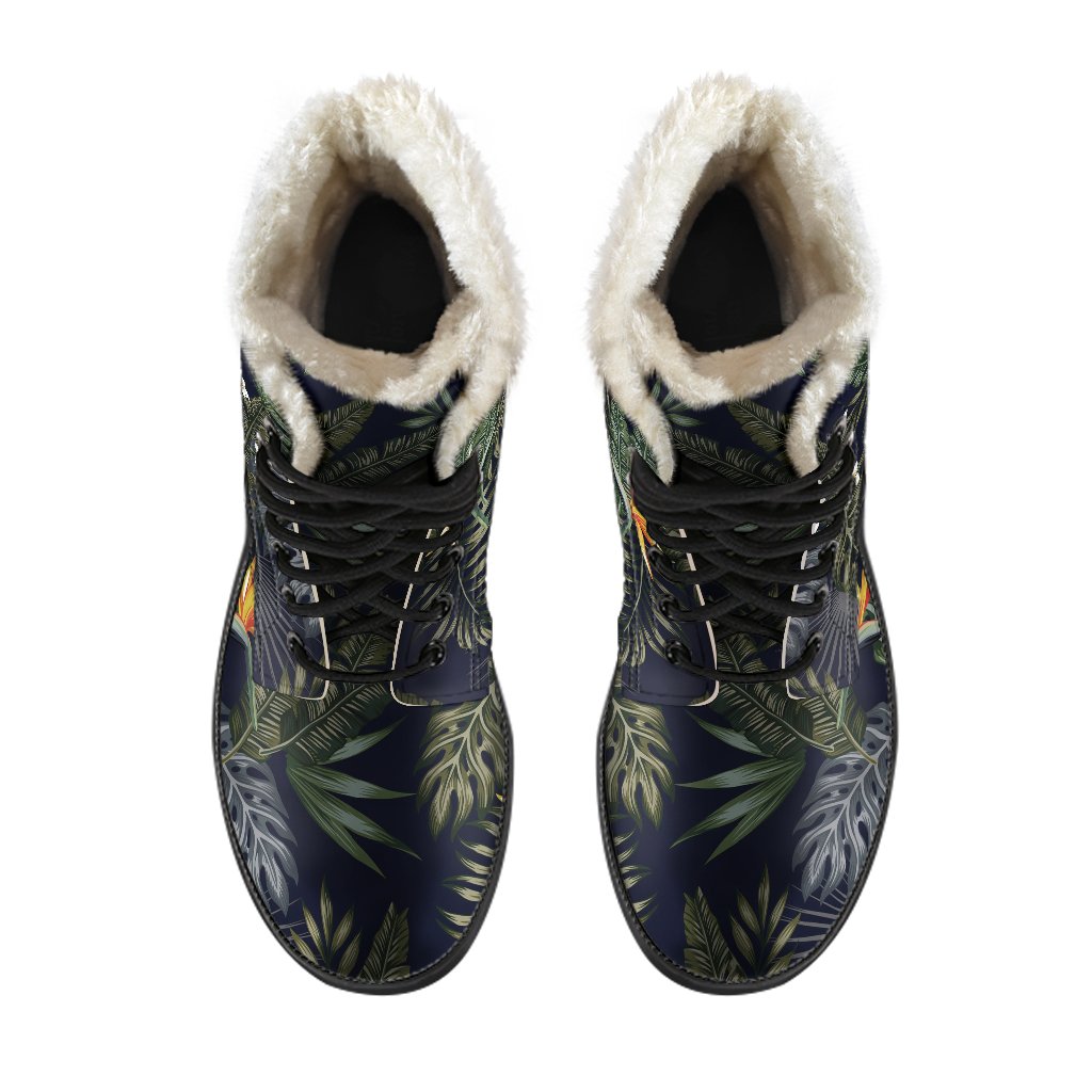 Night Tropical Hawaii Vibe Faux Fur Leather Boots for Groovy Hippies - 4