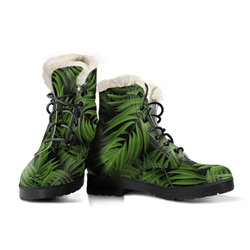 Night Tropical Palm Leaf Faux Fur Leather Boots: A Hippie's Dream - 3