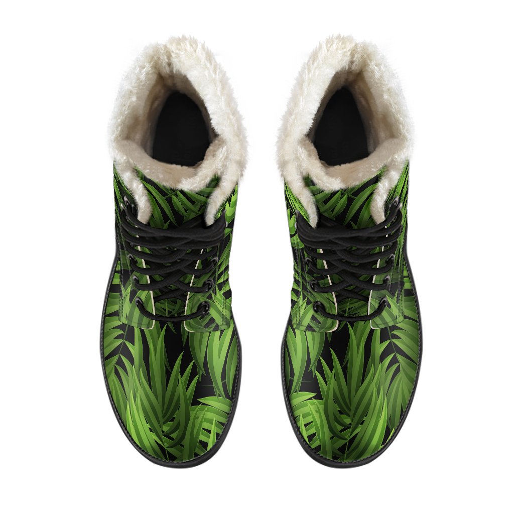 Night Tropical Palm Leaf Faux Fur Leather Boots: A Hippie's Dream - 4