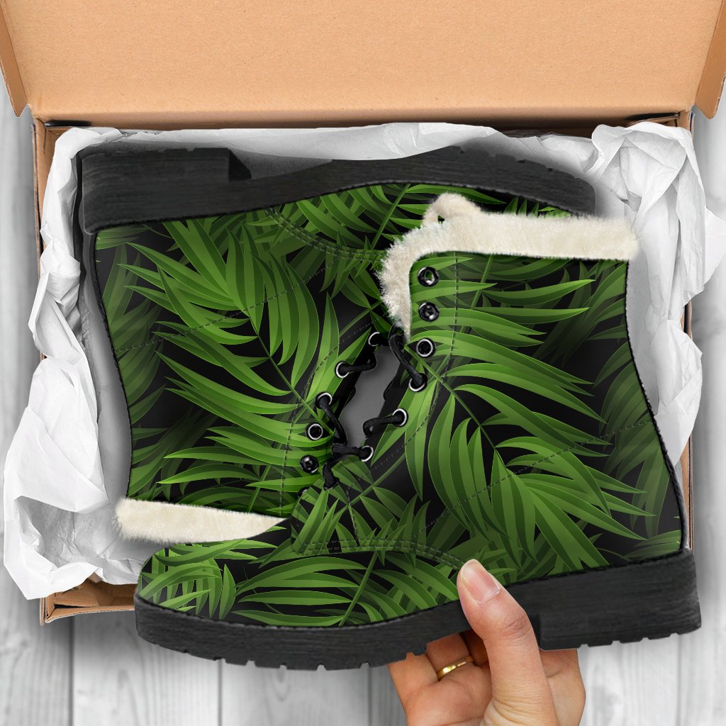 Night Tropical Palm Leaf Faux Fur Leather Boots: A Hippie's Dream - 5