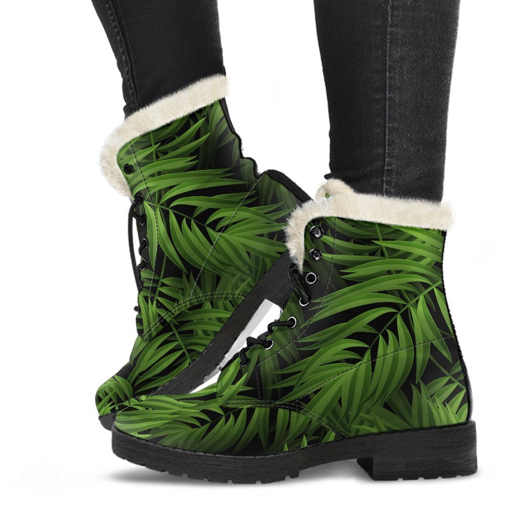 Night Tropical Palm Leaf Faux Fur Leather Boots: A Hippie's Dream - 1