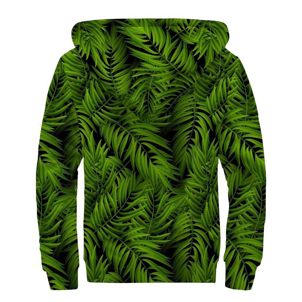 Night Tropical Palm Leaf Pattern Sherpa-Lined Zip Up Hoodie for Modern Hippies - 2