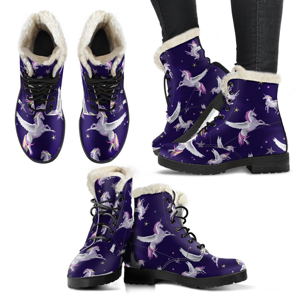 Night Winged Unicorn Faux Fur Leather Boots - Channel Your Inner Hippie Style - 2