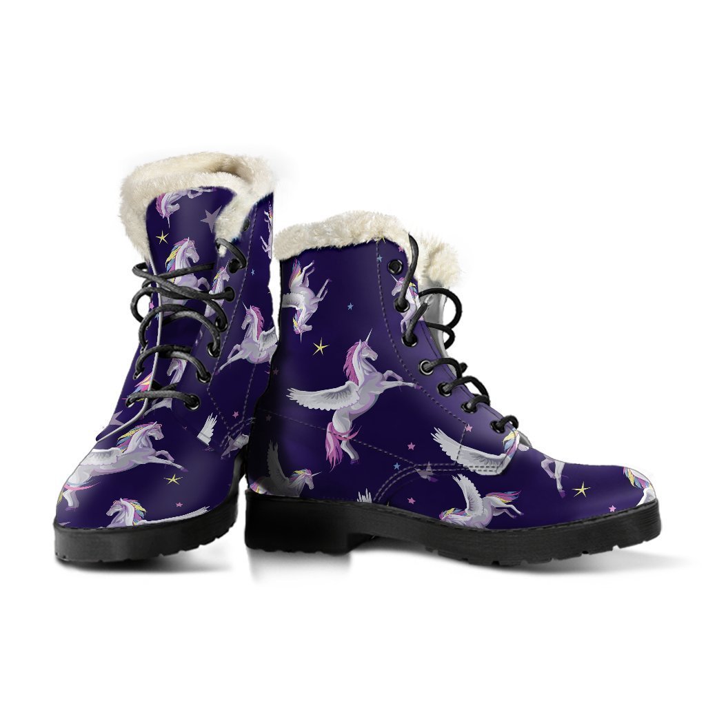 Night Winged Unicorn Faux Fur Leather Boots - Channel Your Inner Hippie Style - 3