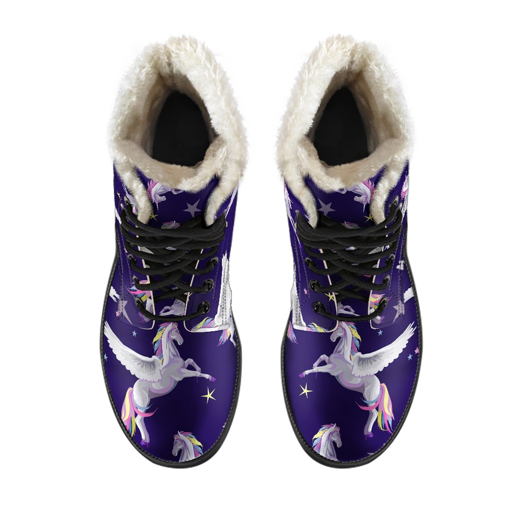 Night Winged Unicorn Faux Fur Leather Boots - Channel Your Inner Hippie Style - 4