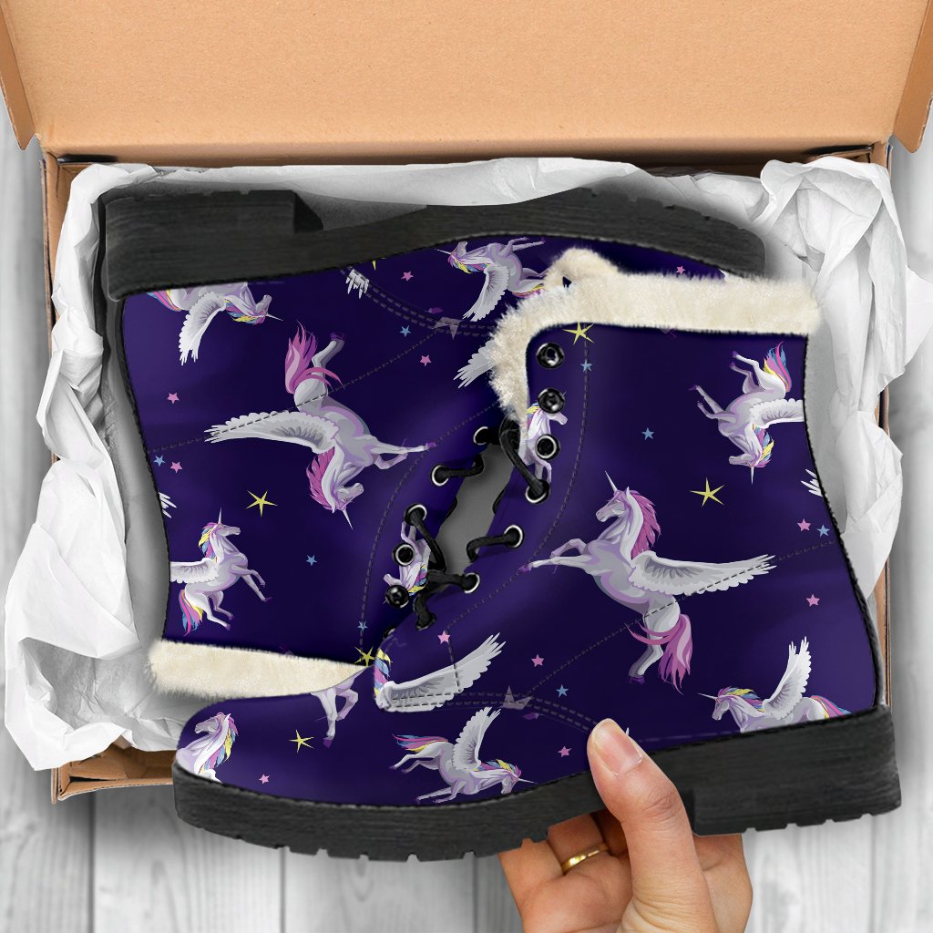 Night Winged Unicorn Faux Fur Leather Boots - Channel Your Inner Hippie Style - 5