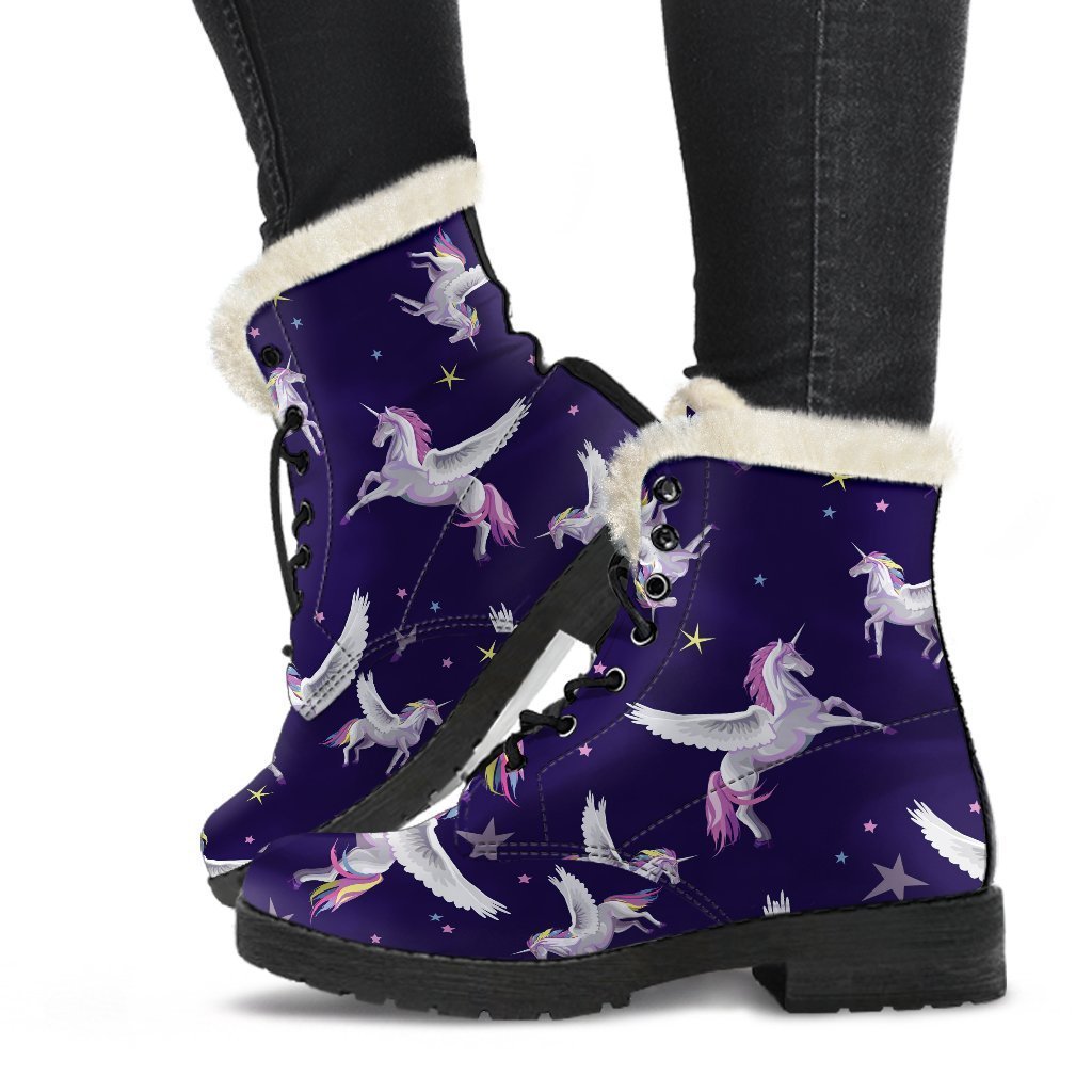 Night Winged Unicorn Faux Fur Leather Boots - Channel Your Inner Hippie Style - 1