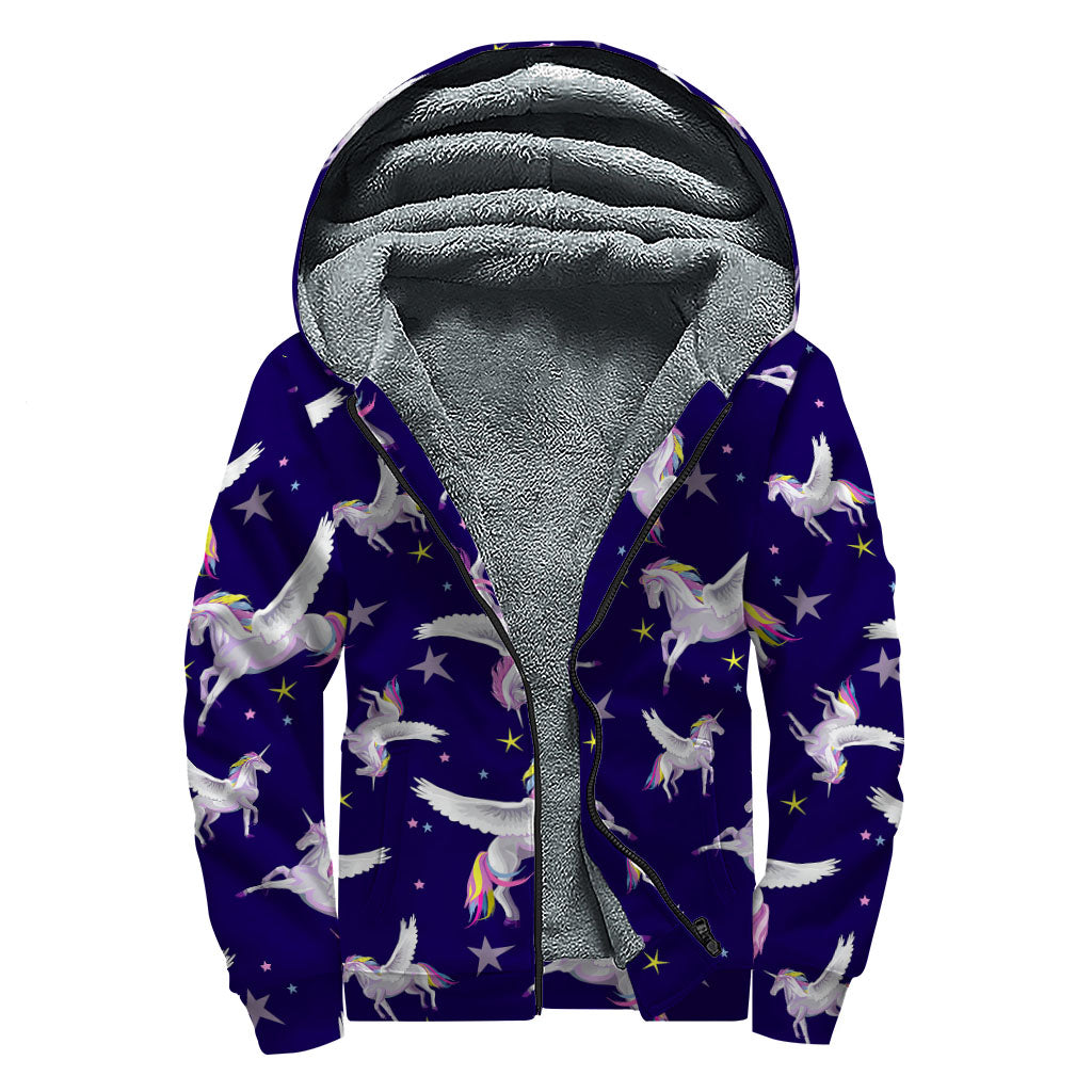 Night-Winged Unicorn Sherpa Lined Zip Up Hoodie: Embrace the Hippie Style - 1