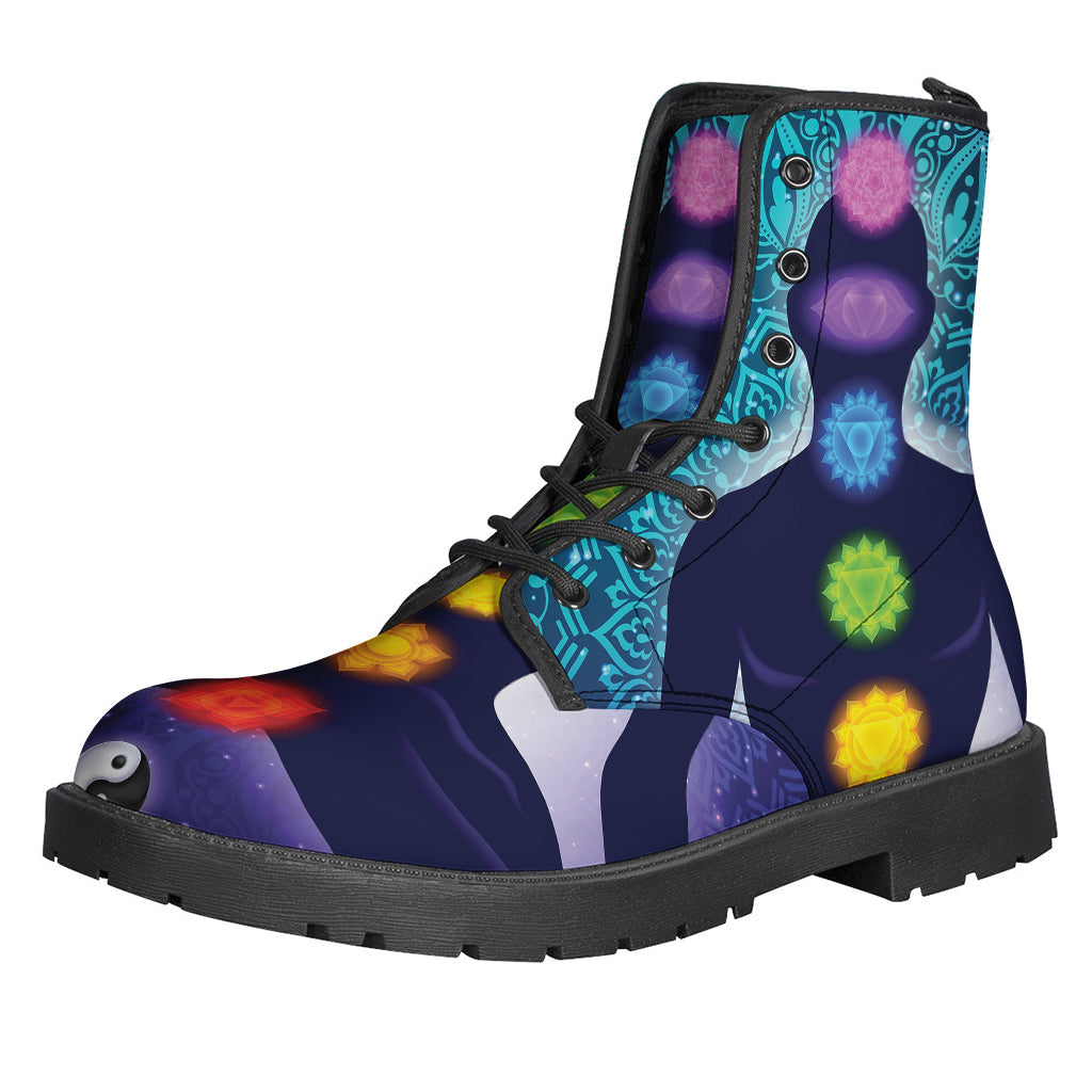 Nine Chakras Aura Print Leather Lightweight Boots for Modern Hippies - 1