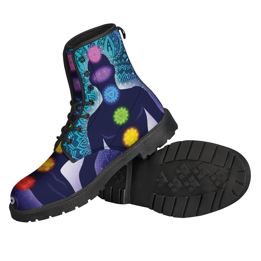 Nine Chakras Aura Print Leather Lightweight Boots for Modern Hippies - 2