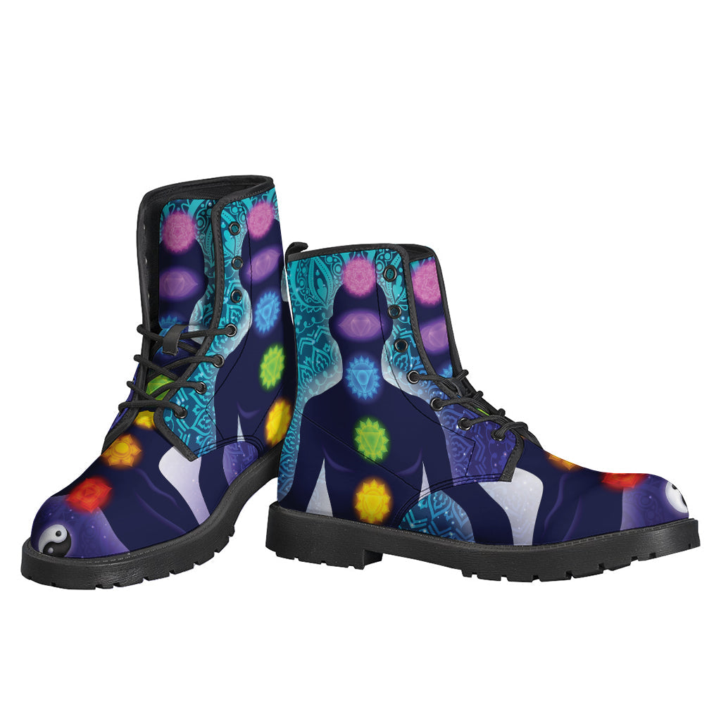 Nine Chakras Aura Print Leather Lightweight Boots for Modern Hippies - 3