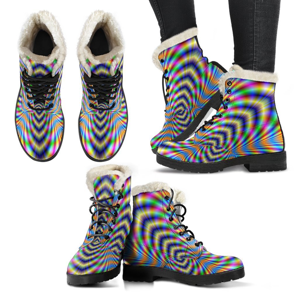 Groovy Octagonal Psychedelic Faux Fur Leather Boots for Hippie Style - 2