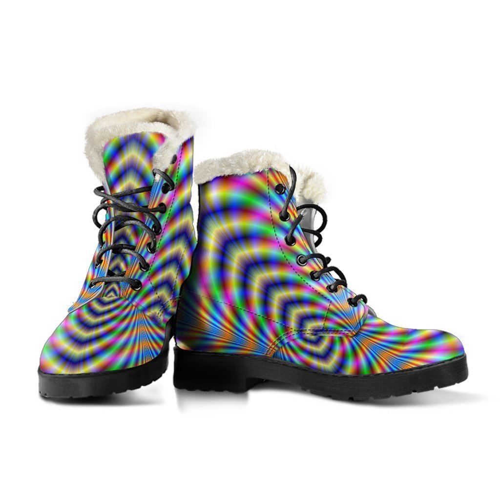 Groovy Octagonal Psychedelic Faux Fur Leather Boots for Hippie Style - 3