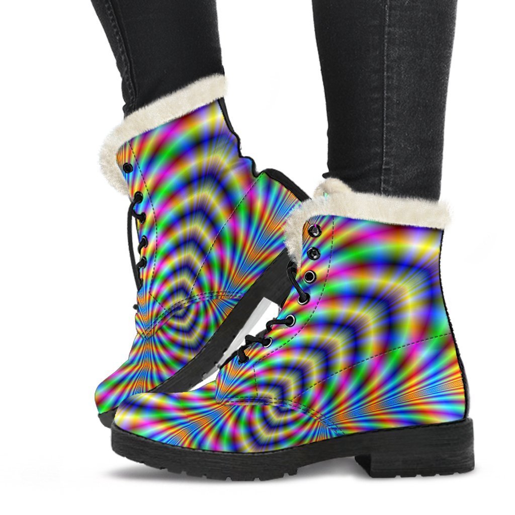 Groovy Octagonal Psychedelic Faux Fur Leather Boots for Hippie Style - 1