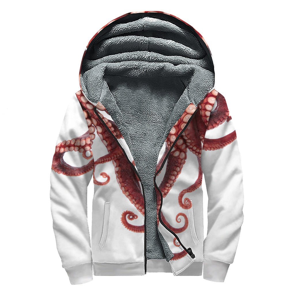 Octopus Tentacles Print Sherpa Lined Zip Up Hoodie: Embracing Hippie Style - 1