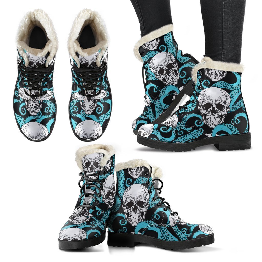 Psychedelic Octopus Tentacles Faux Fur Leather Boots for the Free Spirited Hippie - 2