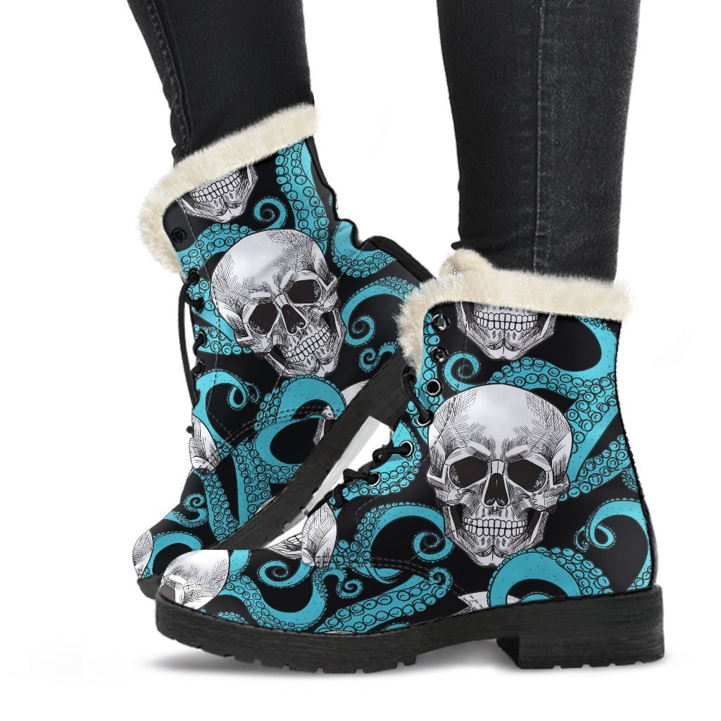 Psychedelic Octopus Tentacles Faux Fur Leather Boots for the Free Spirited Hippie - 1