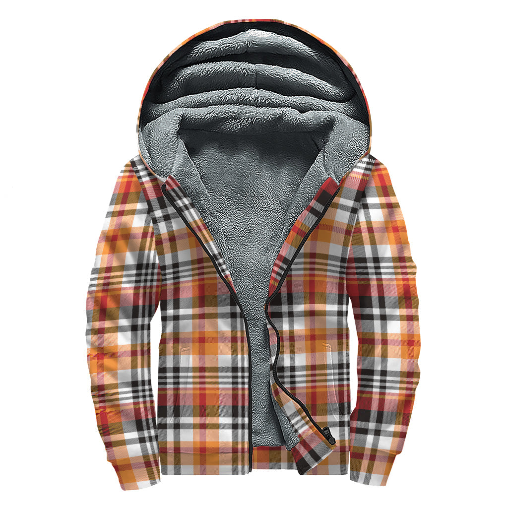 Orange and Black Madras Plaid Sherpa Lined Zip Up Hoodie for Stylish Hippies - 1