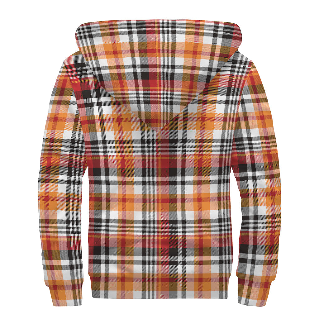 Orange and Black Madras Plaid Sherpa Lined Zip Up Hoodie for Stylish Hippies - 2