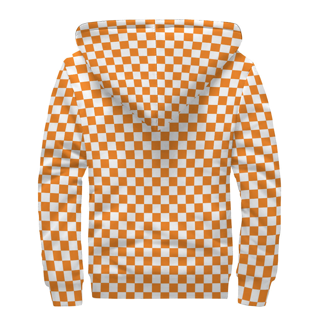 Orange and White Checkered Sherpa Lined Zip Up Hoodie - Groovy Hippie Style - 2