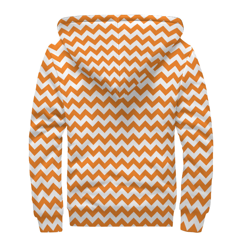 Orange and White Chevron Pattern Print Sherpa Lined Zip Up Hoodie - Embrace Your Inner Hippie Style! - 2