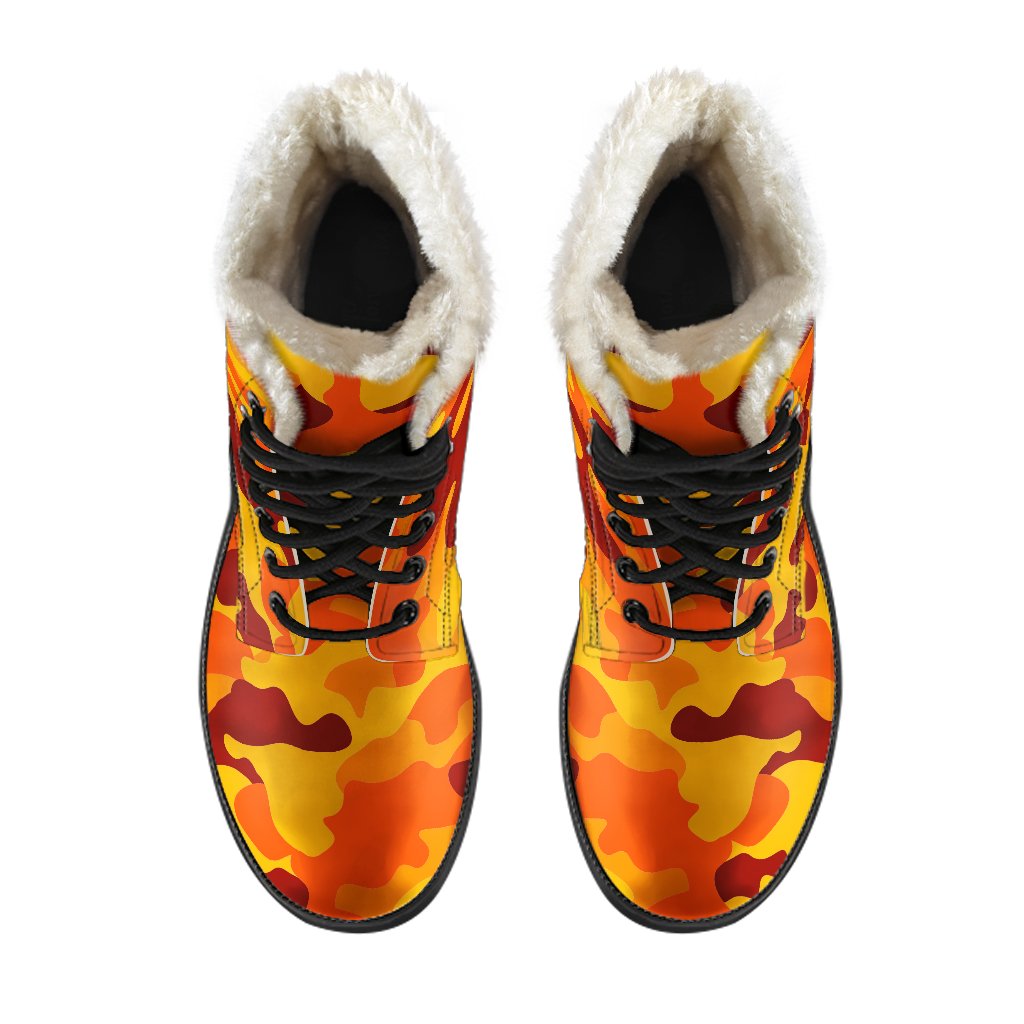 Orange Camouflage Faux Fur Leather Boots: Step Out in Hippie Style! - 4