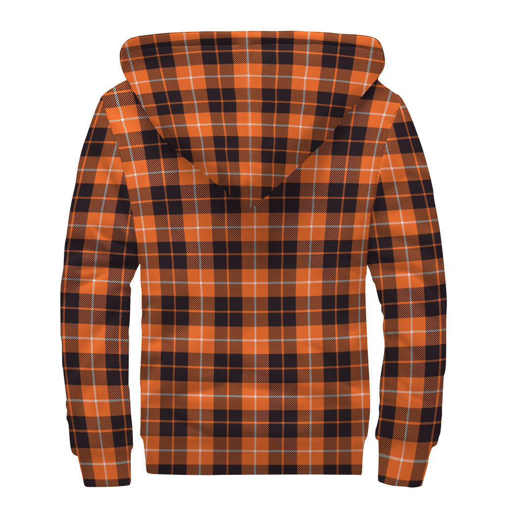 Orange, Grey, and White Tartan Print Sherpa Lined Zip Up Hoodie for Groovy Hippies - 2