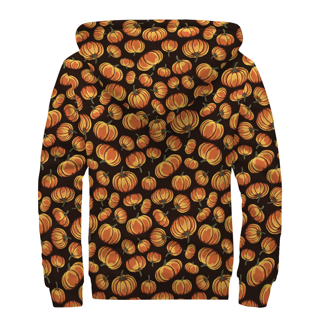 Groovy Halloween Pumpkin Pattern Sherpa Hoodie for Free-spirited Hippies - 2