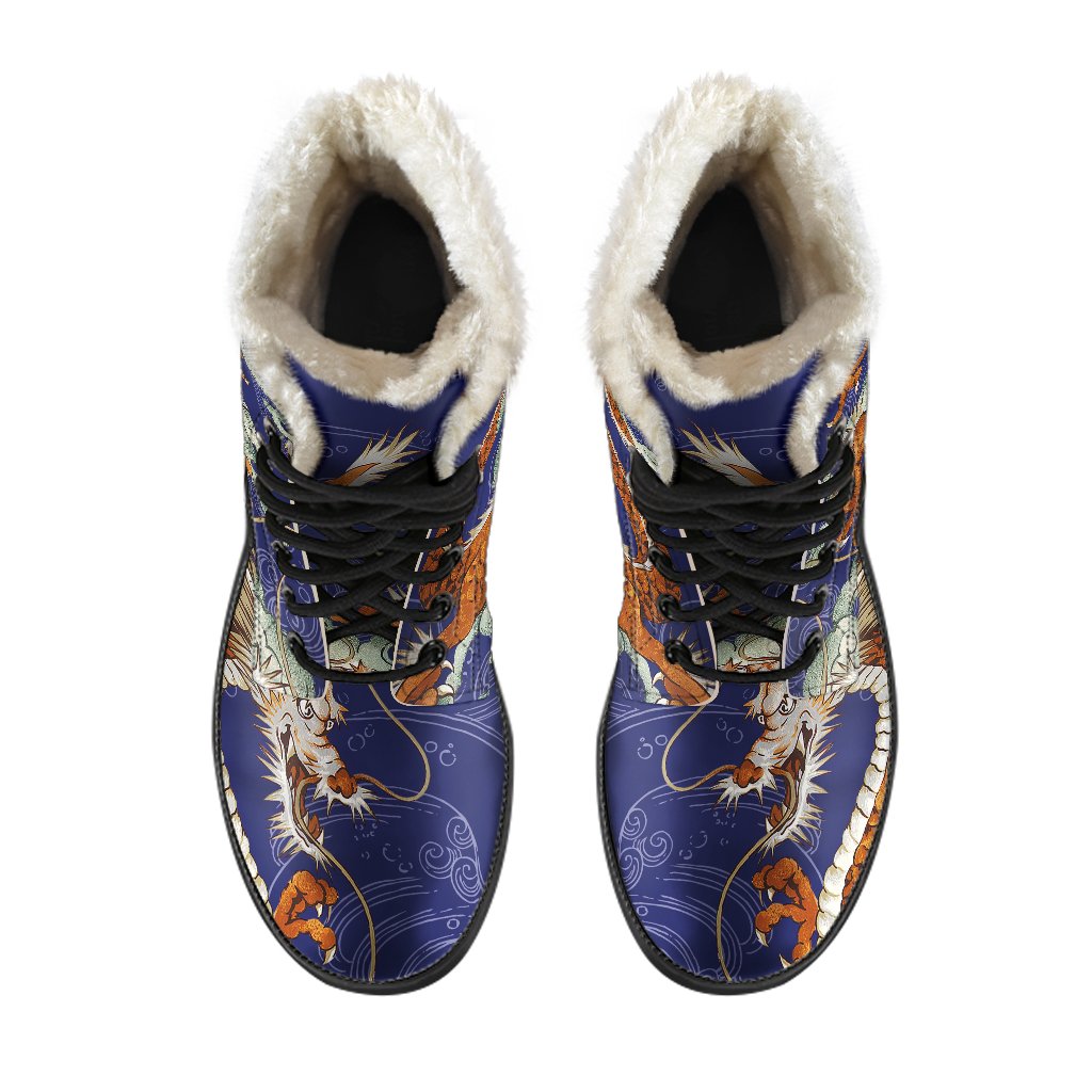 Orange Japanese Dragon Pattern Faux Fur Leather Boots: Embrace Your Inner Hippie - 4