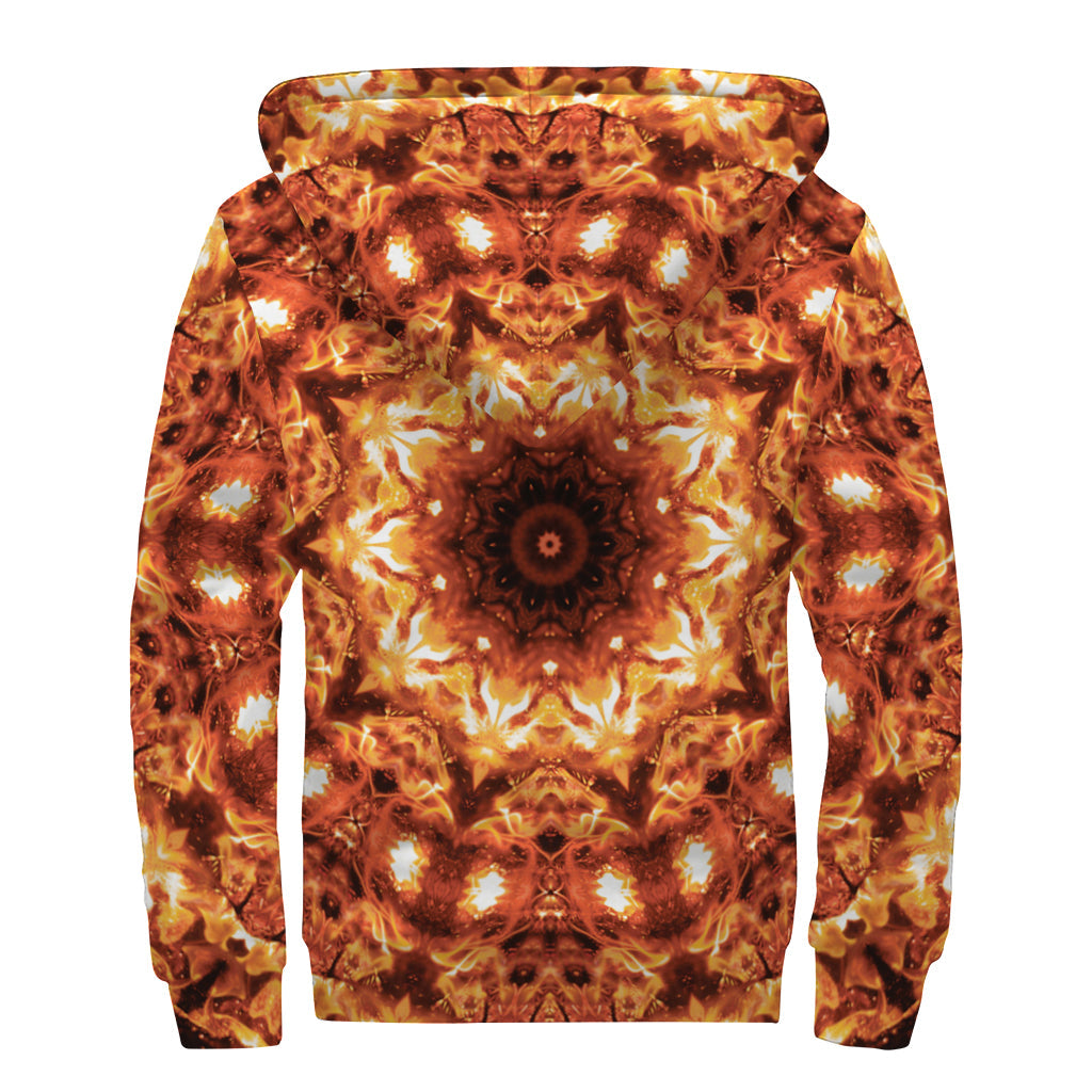 Orange Kaleidoscope Print Hippie Sherpa Lined Zip Up Hoodie - 2