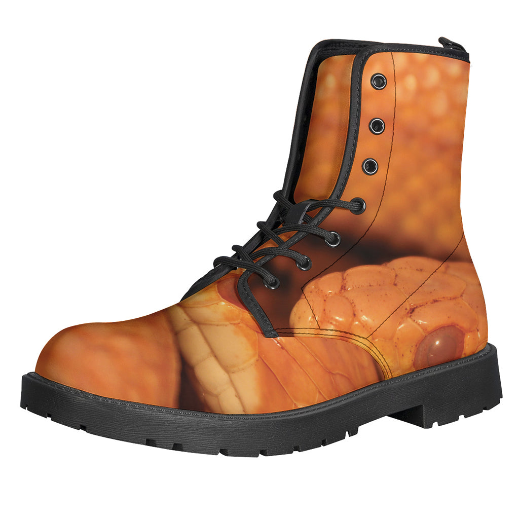 Boho-Chic Orange Snake Print Leather Boots for the Free-Spirited Hippie - 1