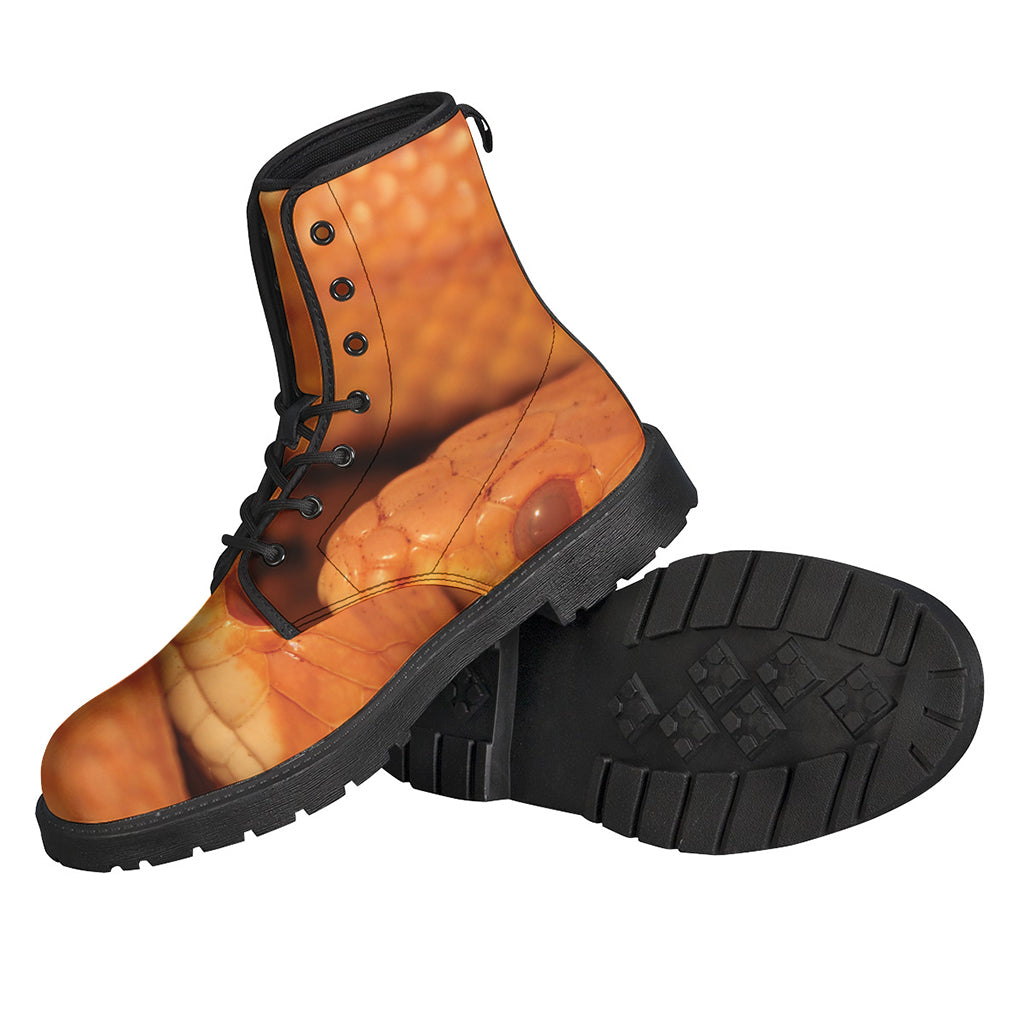 Boho-Chic Orange Snake Print Leather Boots for the Free-Spirited Hippie - 2