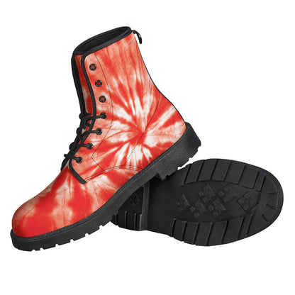 Groovy Vibes: Orange Tie-Dye Leather Lightweight Boots for the Free-Spirited Hippie - 2