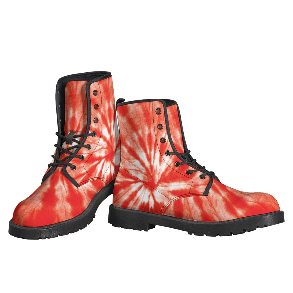 Groovy Vibes: Orange Tie-Dye Leather Lightweight Boots for the Free-Spirited Hippie - 3