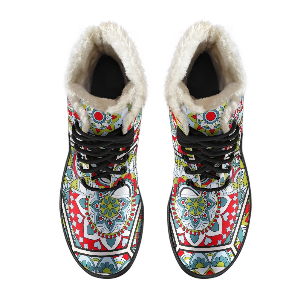 Mandala Magic: Faux Fur Leather Boots for Bohemian Hippies - 4