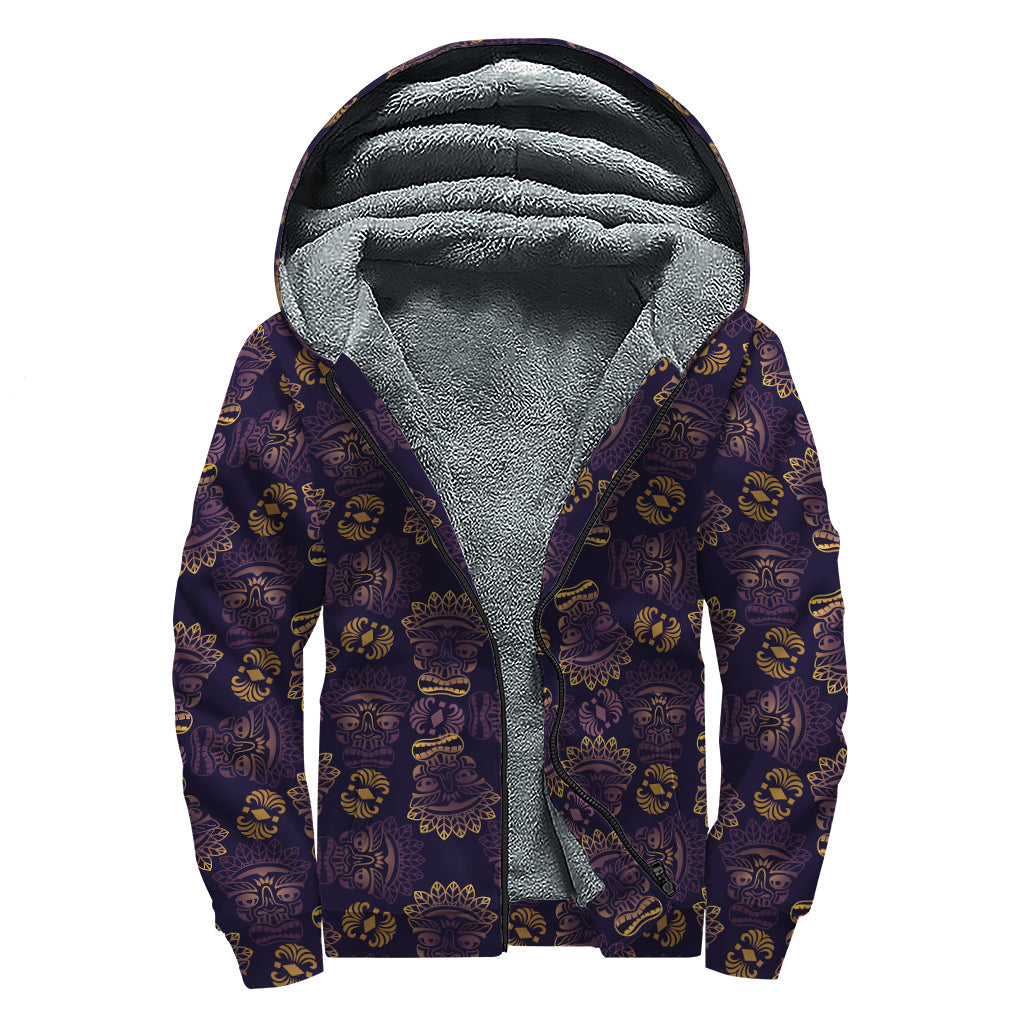 Ornament Tiki Mask Sherpa: Embrace the Hippie Vibe with this Stylish Zip Up Hoodie - 1