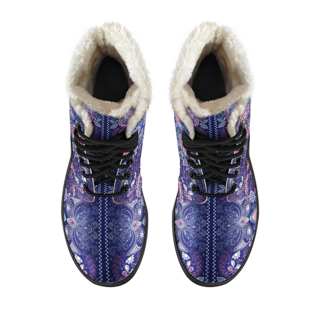 Ornamental Paisley Mandala Print Faux Fur Leather Boots: A Hippie's Dream - 4