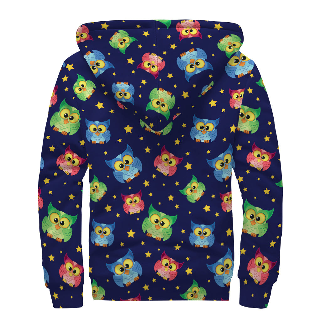 Bohemian Bliss: Owl and Star Pattern Sherpa Lined Zip Up Hoodie - 2