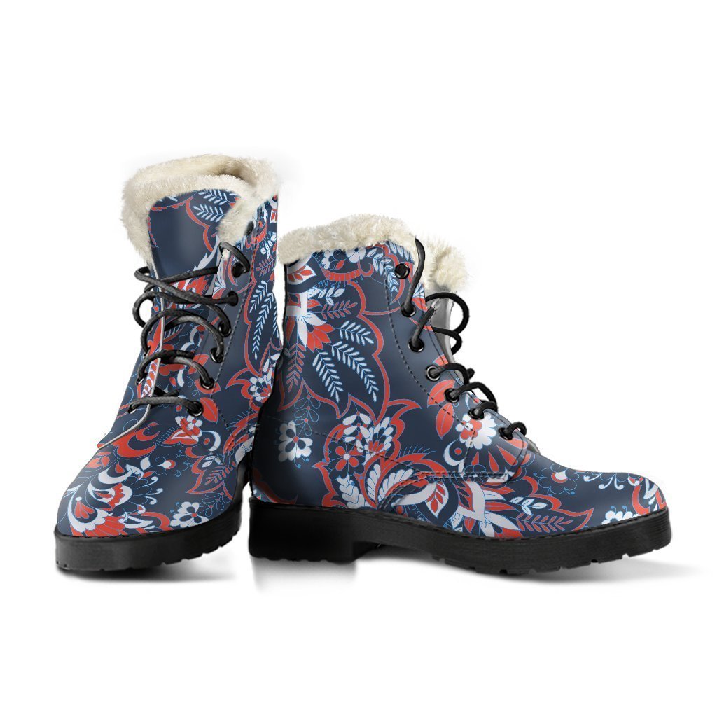 Paisley Floral Bohemian Faux Fur Leather Boots: Step Out in Style! - 3