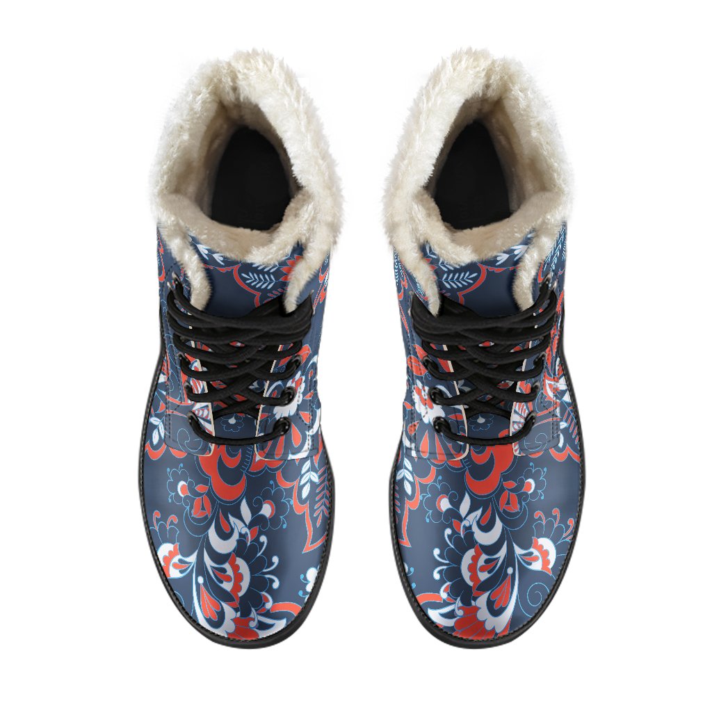 Paisley Floral Bohemian Faux Fur Leather Boots: Step Out in Style! - 4