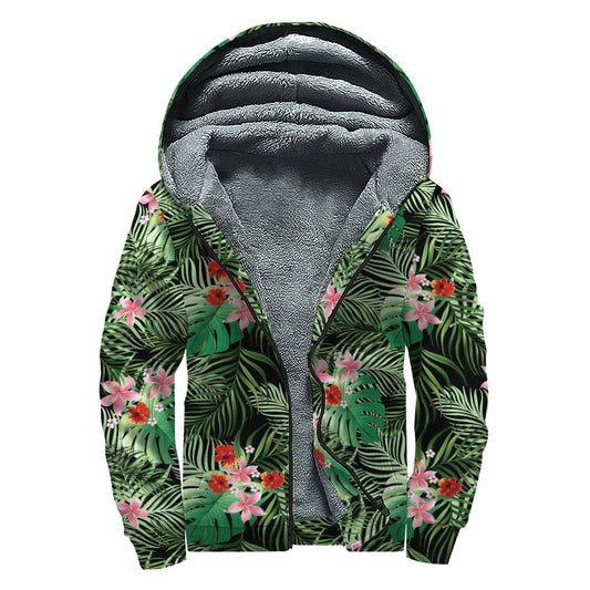 Palm Paradise Sherpa-Lined Zip Up Hoodie for Groovy Hippies - 1