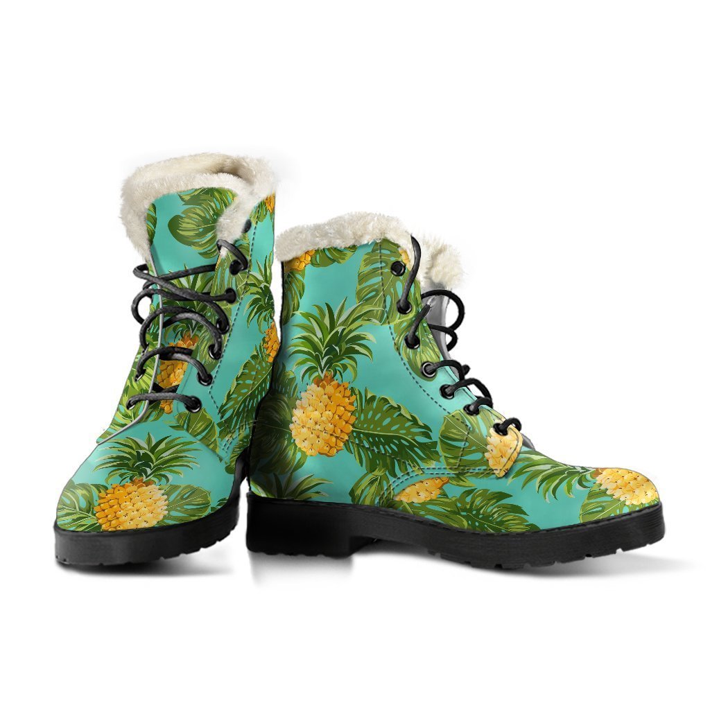 Palm Leaf Pineapple Faux Fur Leather Boots for Free-Spirited Hippies - 3