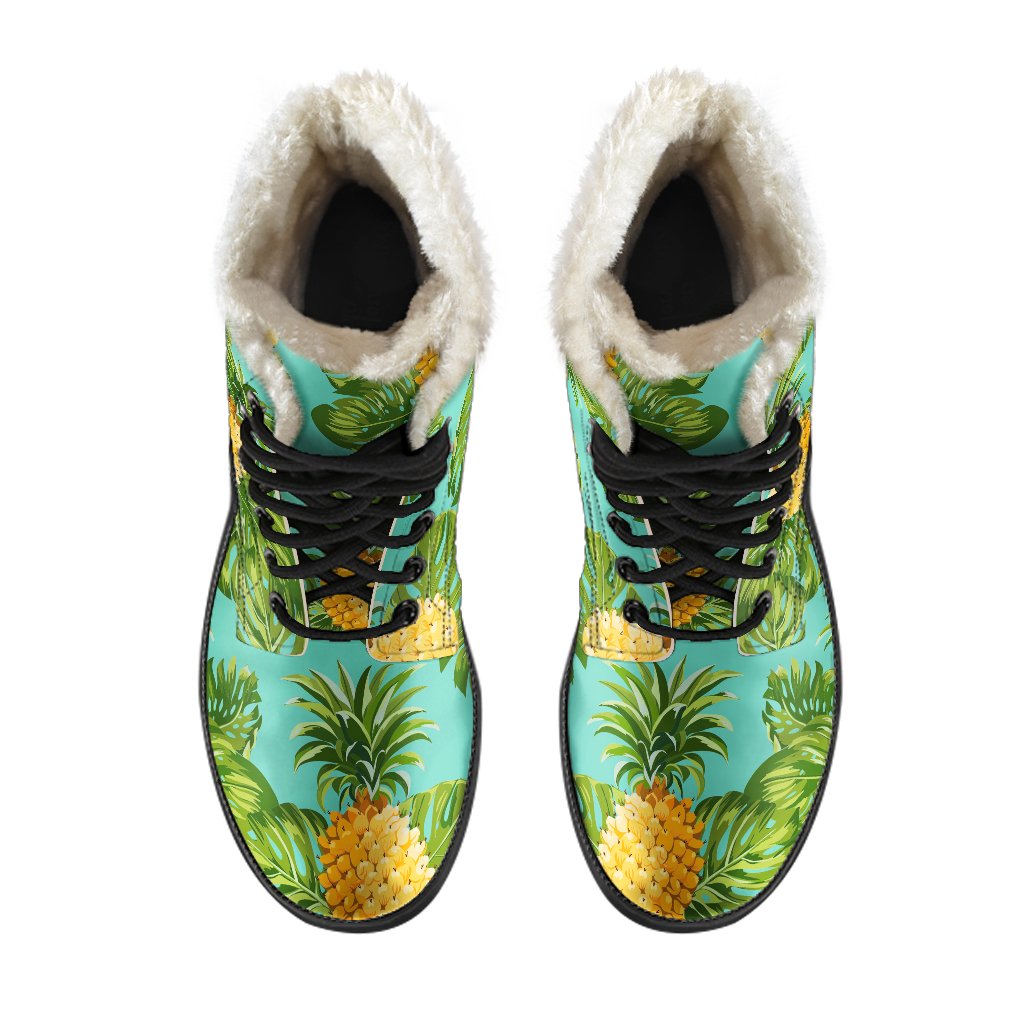 Palm Leaf Pineapple Faux Fur Leather Boots for Free-Spirited Hippies - 4